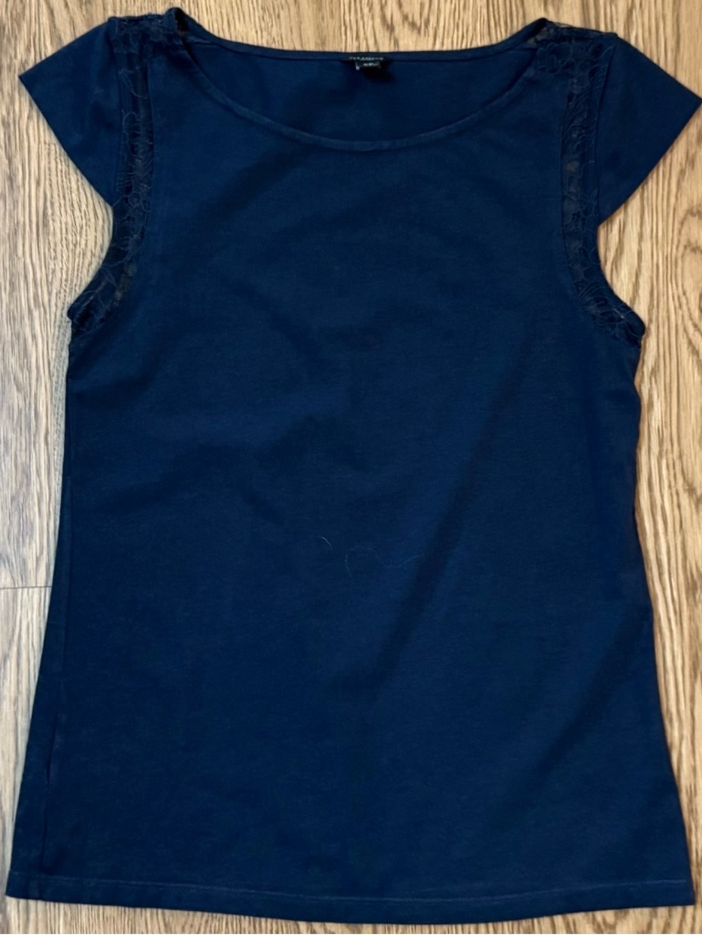 Ann Taylor Navy Lace-Shoulder Tee